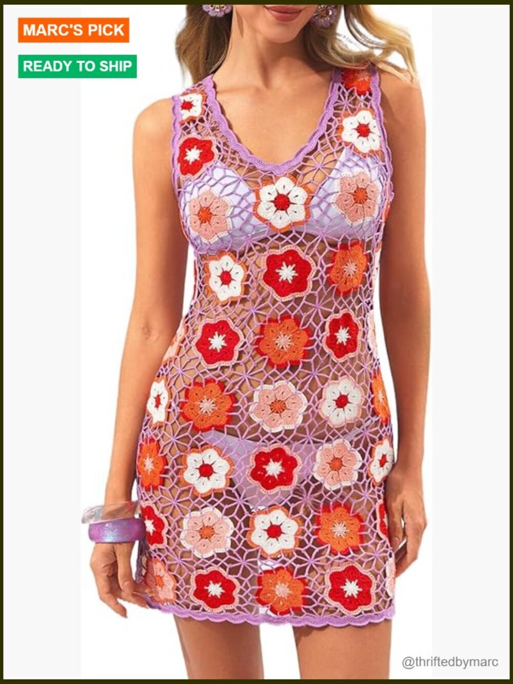 Sleeveless 3D Camellia Crochet Swimsuit Cover Up Boho Beach Dress